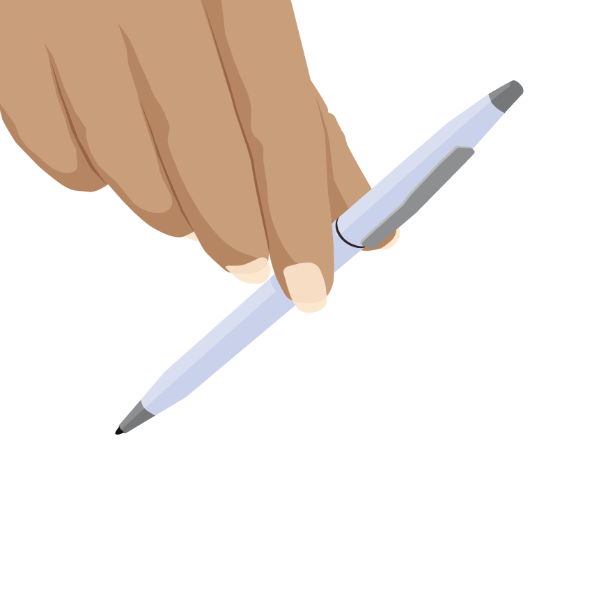 Close up image of a person picking up a pen