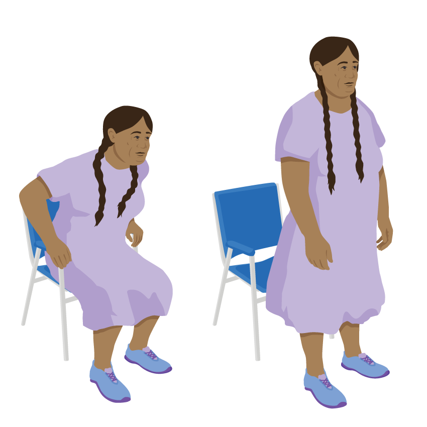 A person standing up from a sitting position