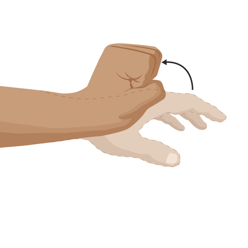 Close up image of a person bending their wrist into wrist extension