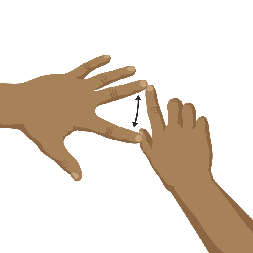 Close up image of person separating two fingers using other hand