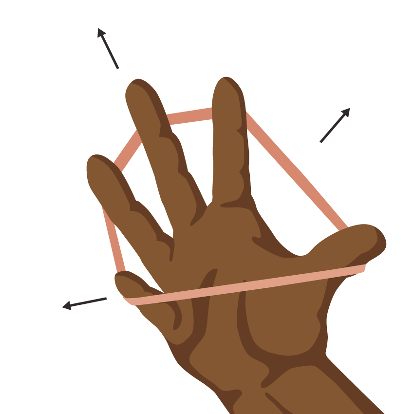 Close up image of person expanding their fingers outwards against a rubber band